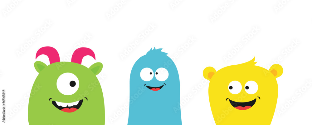 Cute monster vector icon set. Happy Halloween. Kawaii funny baby monster characters Cute monster vector icon set. Happy Halloween. Kawaii funny baby monster characters