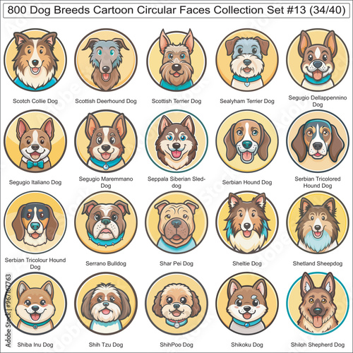 Dog Breeds Cartoon Circular Dog Faces Collection Set of 800 Dog Faces Isolated Part 34 photo