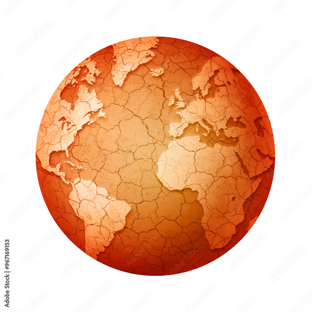 Dry and cracked world globe isolated on transparent background. Global warming symbol Dry and cracked world globe isolated on transparent background. Global warming symbol