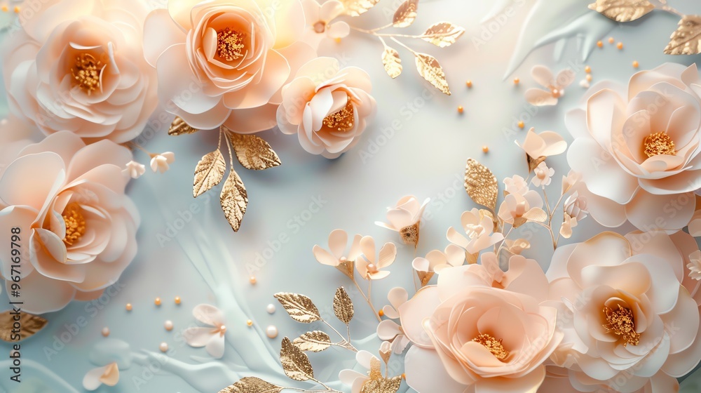 Elegant floral background with pink roses and gold accents. Elegant floral background with pink roses and gold accents.
