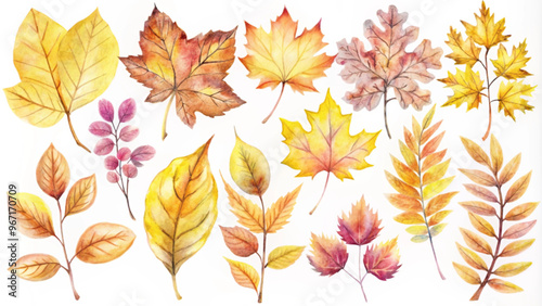 Watercolor Autumn Leaves Collection for Seasonal Designs and Crafts