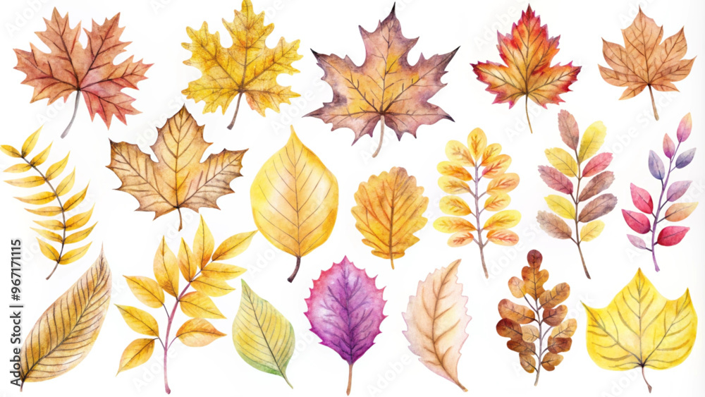 Obraz premium Watercolor Autumn Leaves Collection for Seasonal Designs and Crafts
