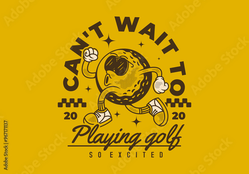 Cant't wait to playing golf. Retro character of golf ball in running pose