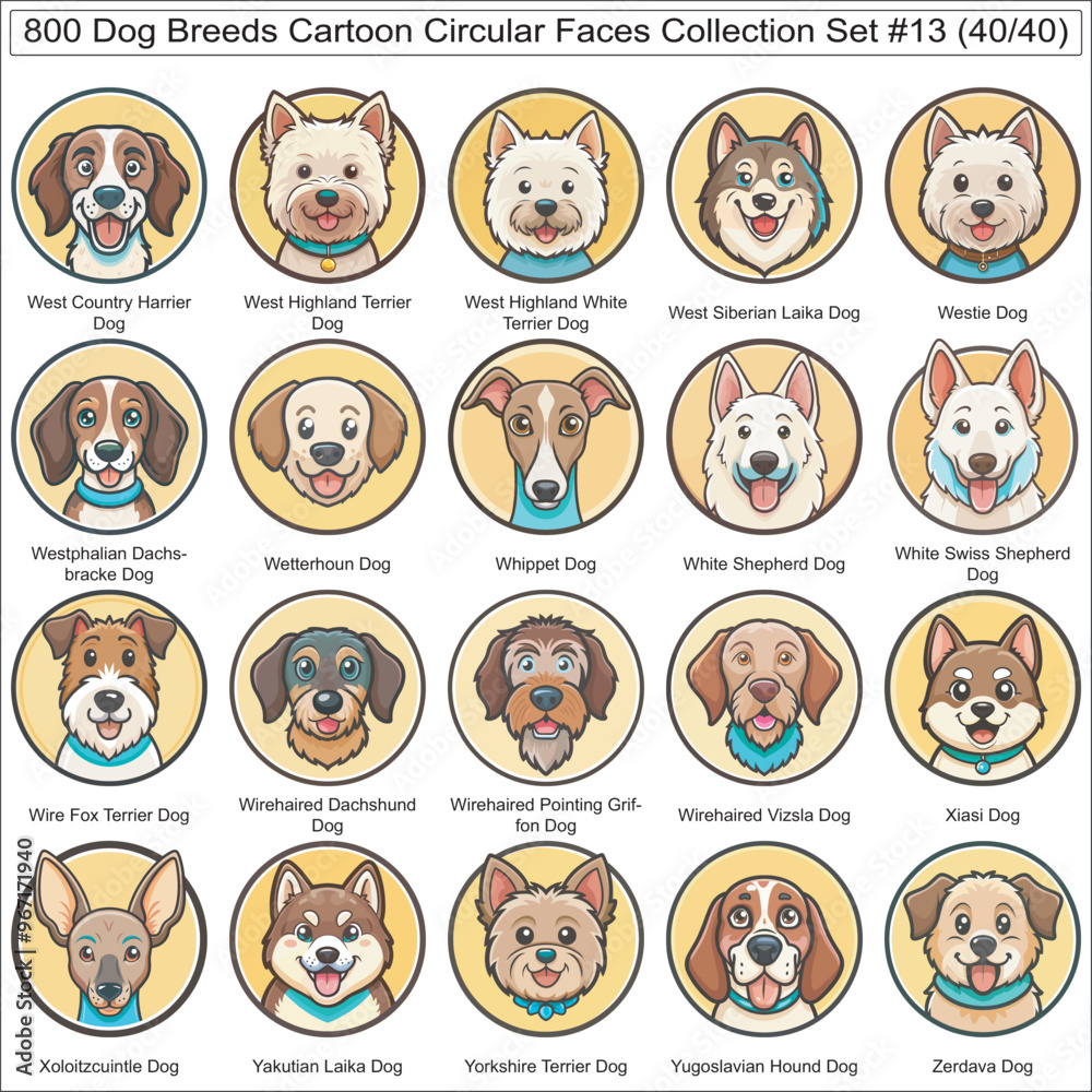 Dog Breeds Cartoon Circular Dog Faces Collection Set of 800 Dog Faces Isolated Part 40 Dog Breeds Cartoon Circular Dog Faces Collection Set of 800 Dog Faces Isolated Part 40