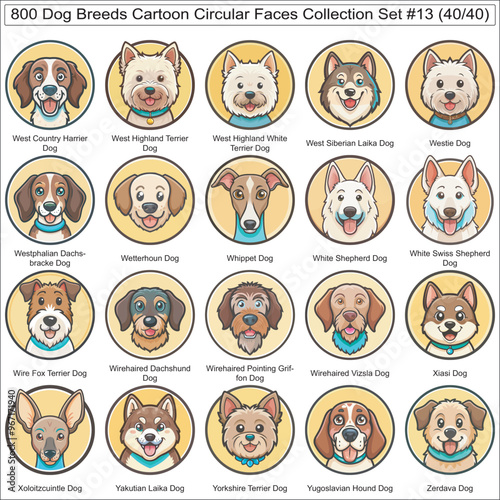 Dog Breeds Cartoon Circular Dog Faces Collection Set of 800 Dog Faces Isolated Part 40