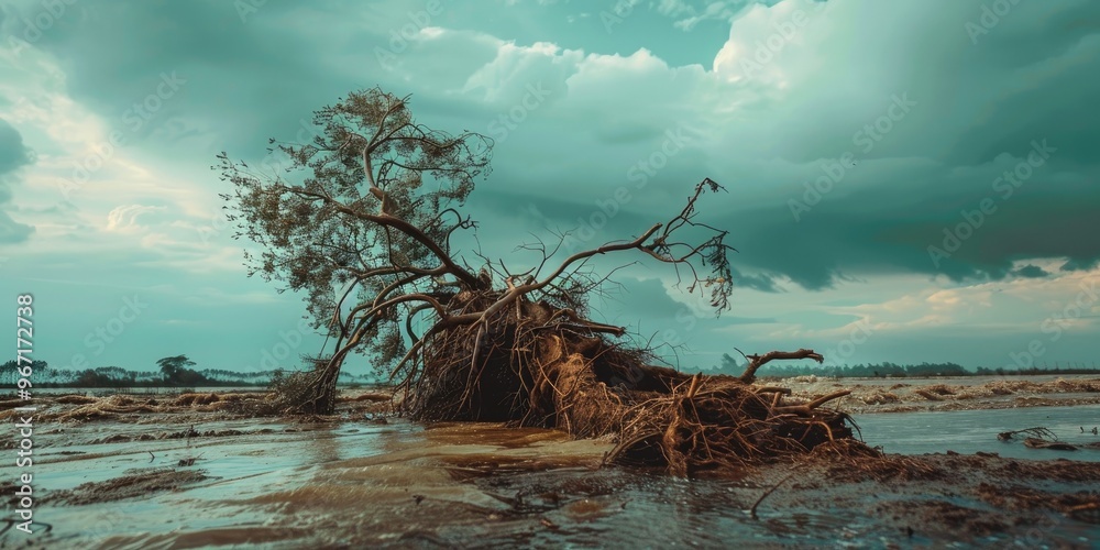 Tree uprooted by storm in the aftermath of a cyclone Stock Photo ...