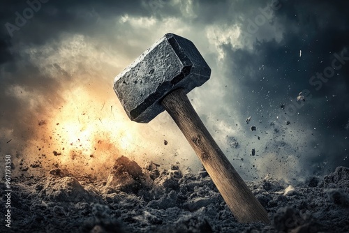 A Sledgehammer Crushing Through Stone and Dust