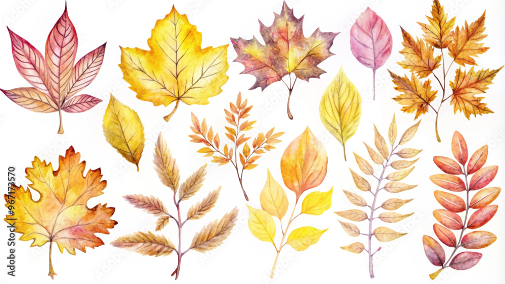 Fototapeta premium Watercolor Autumn Leaves Collection for Seasonal Designs and Crafts