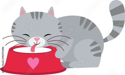 Cute funny cat drinking milk