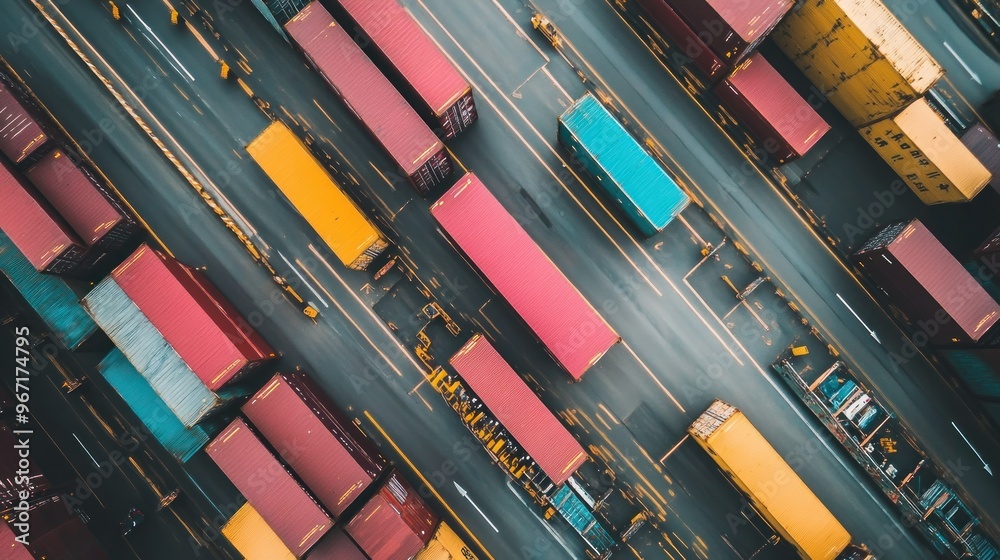 Aerial View of Shipping Containers on a Highway Aerial View of Shipping Containers on a Highway