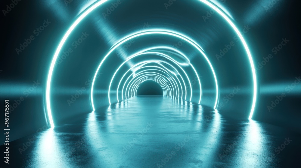 Futuristic Glowing Neon Tunnel Corridor with Geometric Lighting and Abstract Patterns Futuristic Glowing Neon Tunnel Corridor with Geometric Lighting and Abstract Patterns