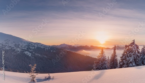 Majestic sunrise in the winter mountains landscape