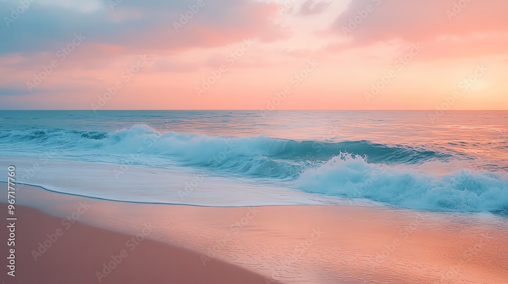 custom made wallpaper toronto digitalA serene beach scene at sunset with gentle waves and pink sky, creating a peaceful and tranquil atmosphere.