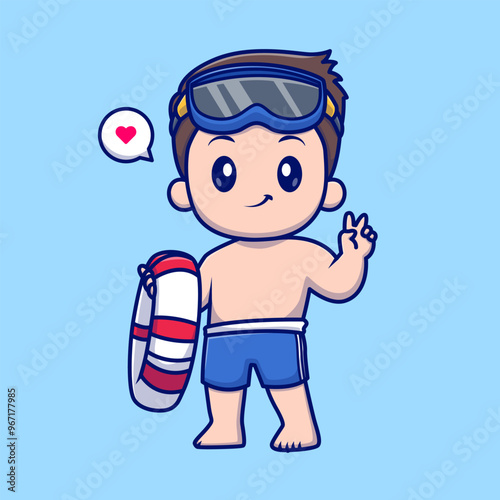 Cute Boy Wearing Swimsuit With Swimming Tires Cartoon
Vector Icon Illustration. People Holiday Icon Concept
Isolated Premium Vector. Flat Cartoon Style
