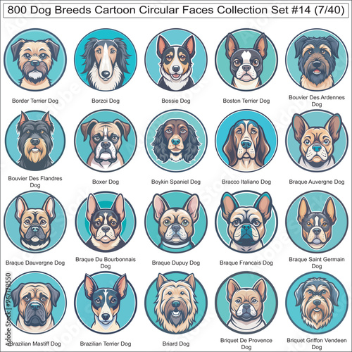 Dog Breeds Cartoon Circular Dog Faces Collection Set of 800 Dog Faces Isolated Part 7 photo