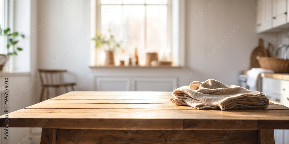 empty table board and defocused kitchen background. product display concept empty table board and defocused kitchen background. product display concept