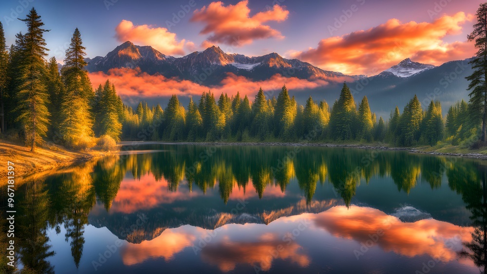 A beautiful mountain range with a lake in the foreground A beautiful mountain range with a lake in the foreground