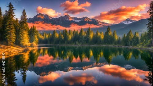 A beautiful mountain range with a lake in the foreground
