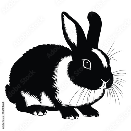 Black and white drawing of a rabbit on white background