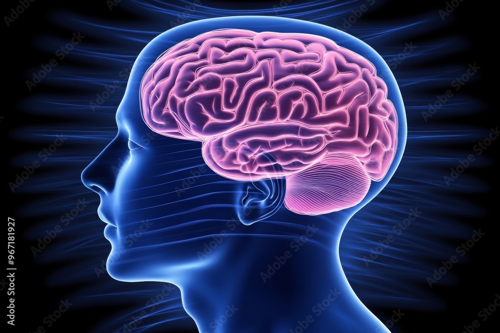 Neural network thought process matrix EEG and data transfer glowing brain in a silhouette symbolizing mental power thought processing and neural activity Neural network thought process matrix EEG and data transfer glowing brain in a silhouette symbolizing mental power thought processing and neural activity