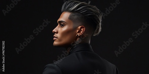 Man in Black and White Haircut. photo