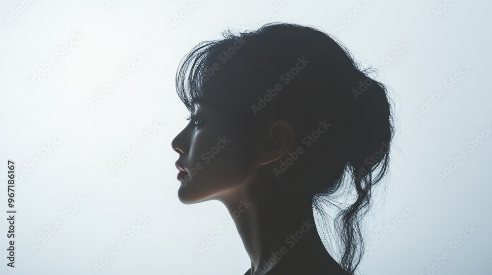 A Woman's Profile in Silhouette Against a White Background A Woman's Profile in Silhouette Against a White Background
