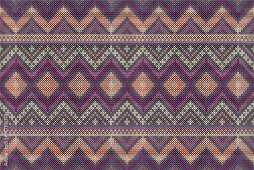 Ethnic Abstract, Design Vintage Knitted Pattern. Seamless Background