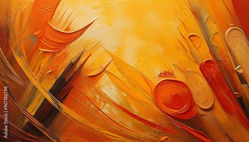 Abstract brushstrokes pattern. Orange, brown and yellow paint.  Abstract, artistic and creative background. photo