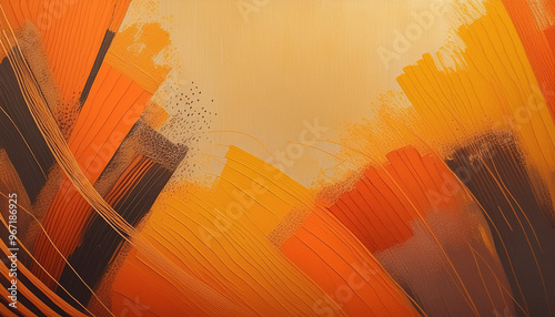 Varnish brushstrokes surface. Orange, brown, beige and yellow paint.  Abstract illustration, artistic and creative background. photo