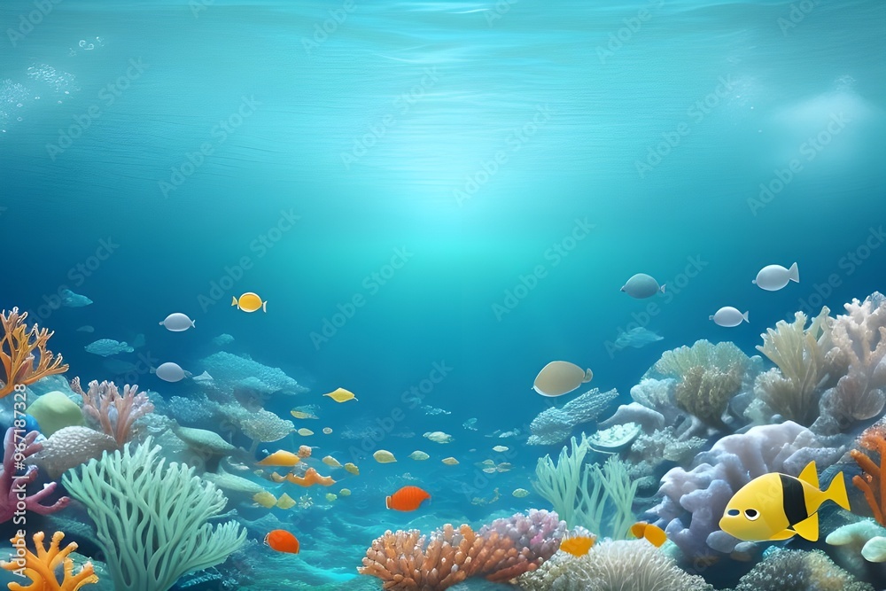 Naklejka premium Colorful Underwater Ocean Scene Isolated on White Background