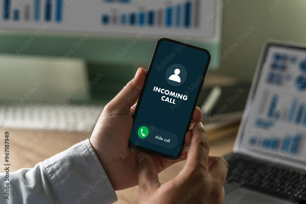 INCOMING CALL on Smartphone interface communication on a display INCOMING CALL on Smartphone interface communication on a display