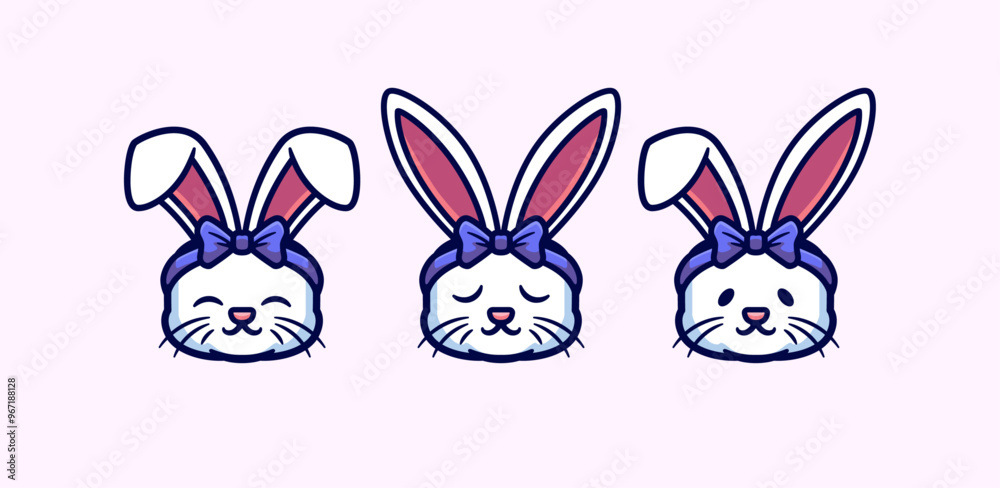 Obraz premium Adorable Cartoon Vector Head Rabbits Cute Bunny Illustration for Icon Branding