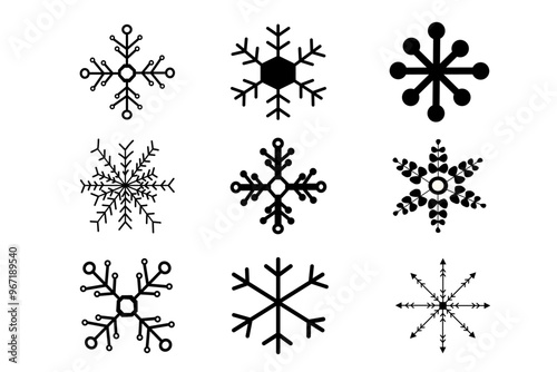 Patrón Minimalista de Copos de Nieve en Blanco y Negro