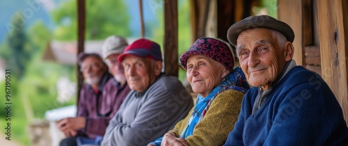 Elderly Group Relaxing in a Rural Eastern European Village