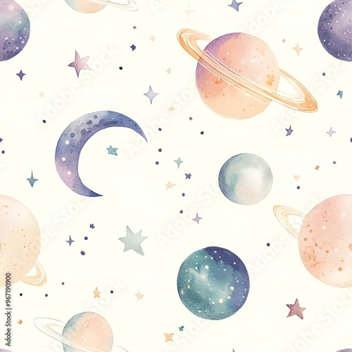 light seamless pattern with planets