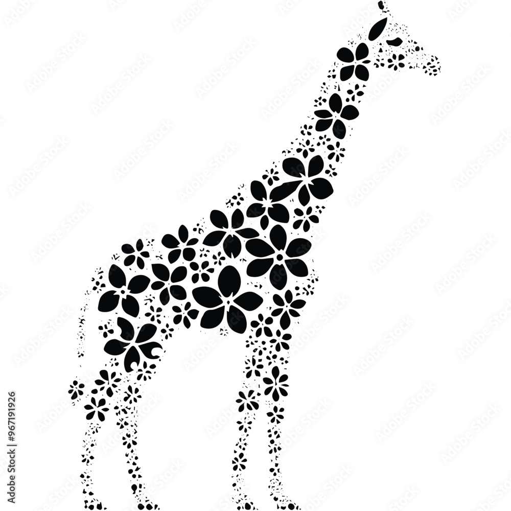 Giraffe made by simple flower drawing, black and white animal illustration Giraffe made by simple flower drawing, black and white animal illustration