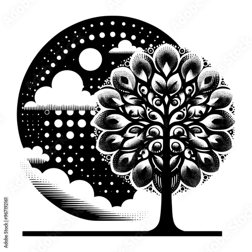 tree on the sky in black and white design