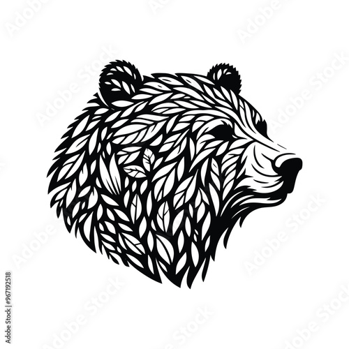 grizzly bear made by simple botanical drawing, black and white animal illustration black and white animal illustration