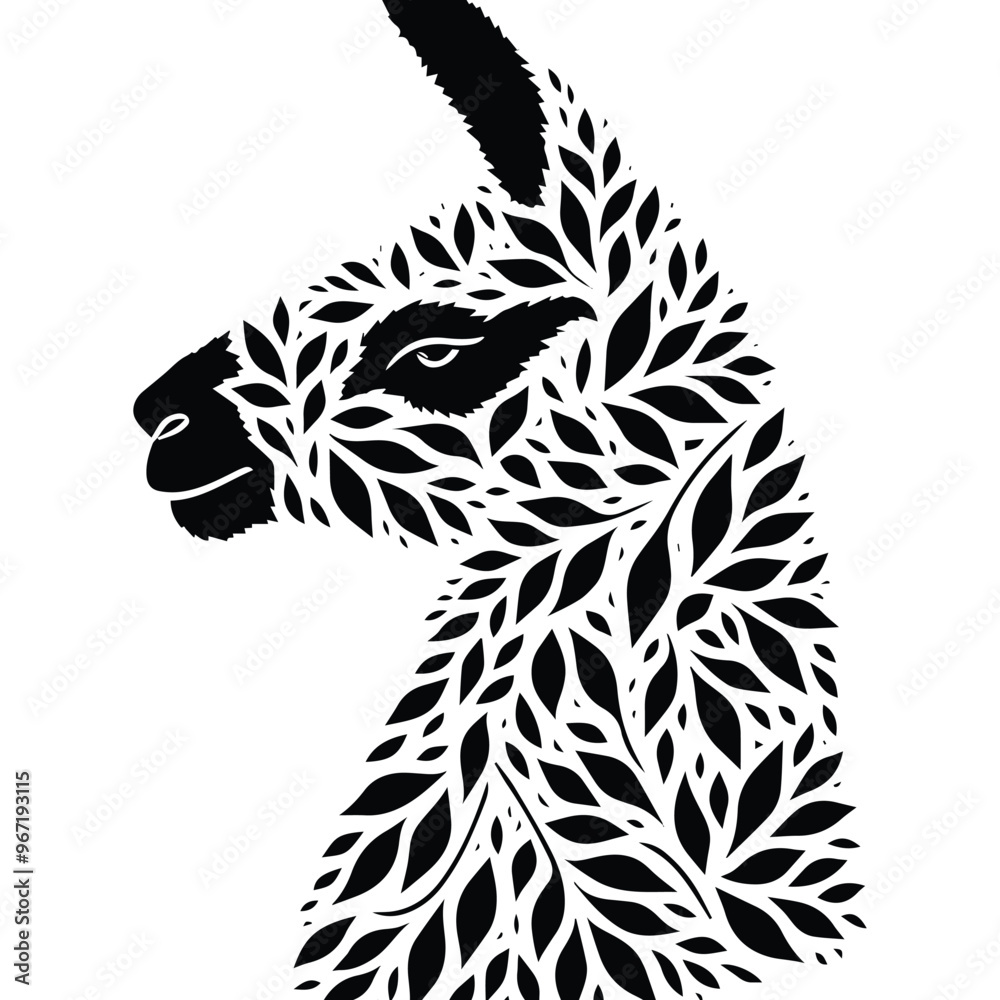 Llama made by simple botanical drawing, black and white animal illustration black and white animal illustration