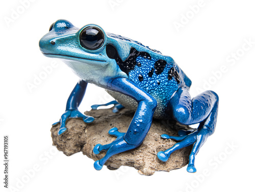 a blue frog on a rock photo