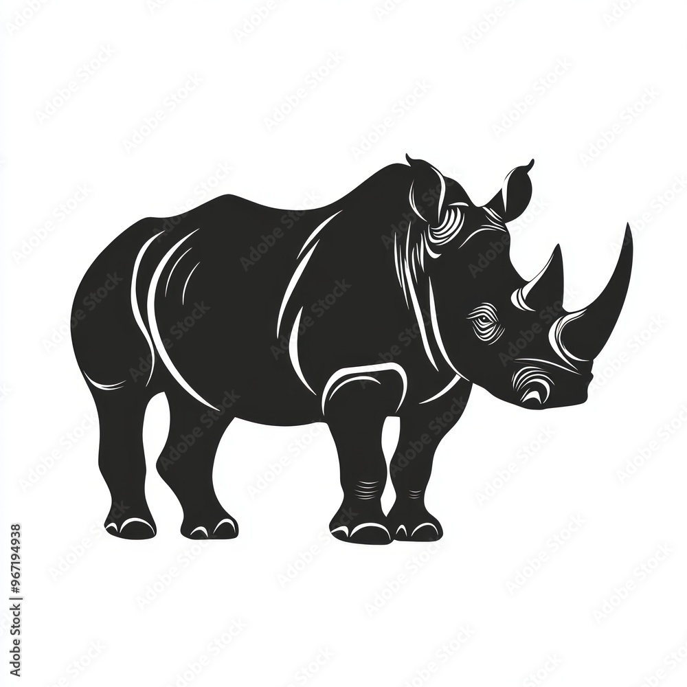 Black and white silhouette of a rhinoceros. Black and white silhouette of a rhinoceros.