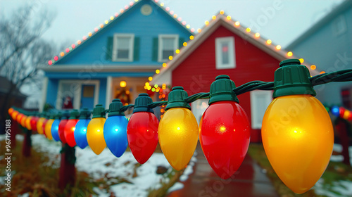 Multi-colored lights create a holiday Christmas background 