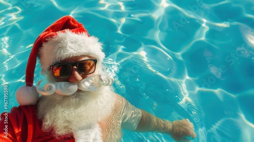 Santa Claus in Pool with Sunglasses