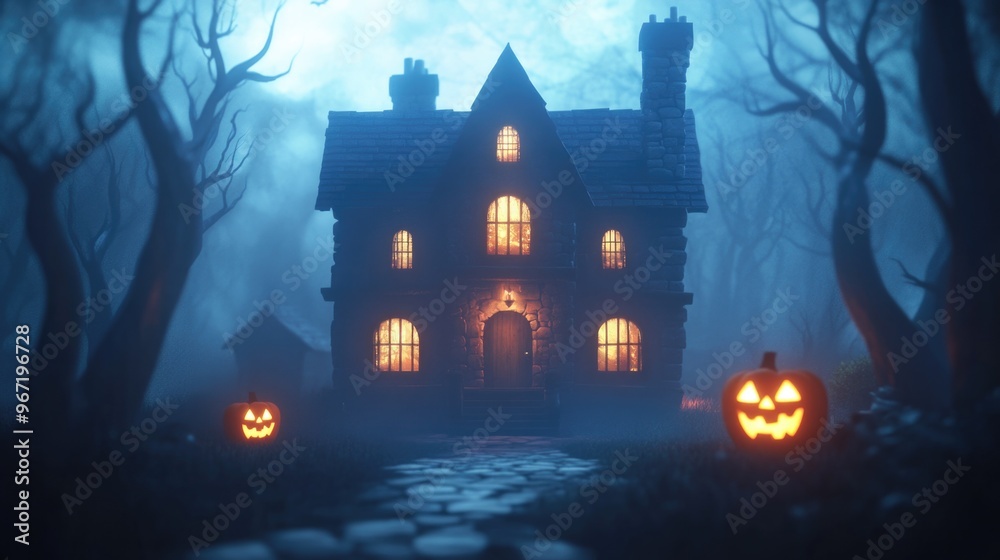 Animated Halloween house, creepy horror atmosphere. Animated Halloween house, creepy horror atmosphere.