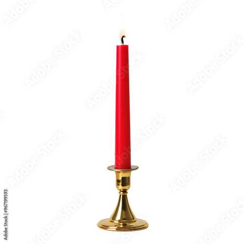 Red Christmas candle in a golden holder with flame photo