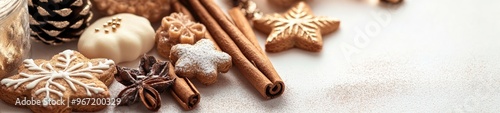 Christmas Frame with Cinnamon Sticks, Candy, Biscuits, and Cookies on White