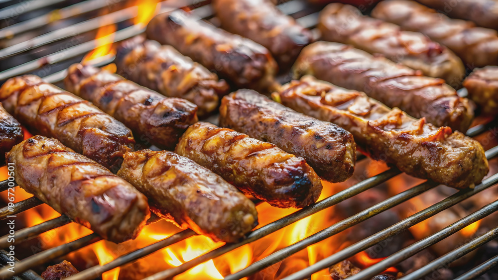 Grilled Romanian mici (mititei) on barbecue grill , Romanian, traditional, mici, mititei, grilled, ground meat, rolls Grilled Romanian mici (mititei) on barbecue grill , Romanian, traditional, mici, mititei, grilled, ground meat, rolls