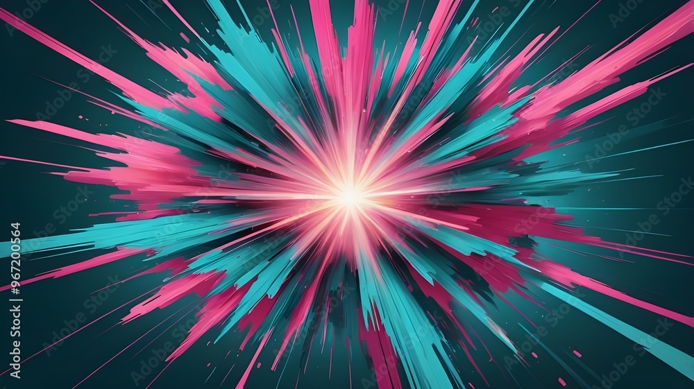 A dynamic abstract explosion of teal and pink streaks radiating from a central point, resembling a burst of energy. The vivid colors and sharp details create a visually stunning effect A dynamic abstract explosion of teal and pink streaks radiating from a central point, resembling a burst of energy. The vivid colors and sharp details create a visually stunning effect