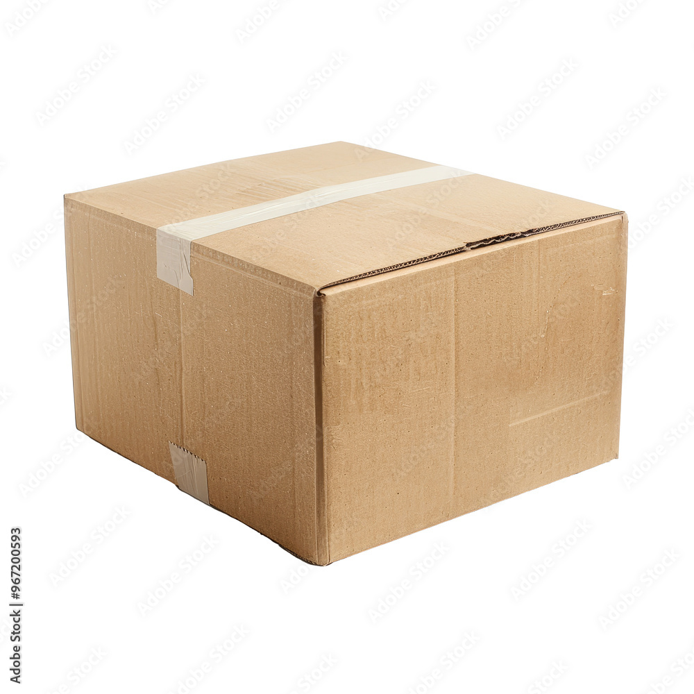 Brown cardboard box ready for shipping, placed on a transparent background, showcasing its sealed edges and simple design Brown cardboard box ready for shipping, placed on a transparent background, showcasing its sealed edges and simple design
