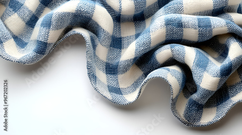 a blue and white plaid blanket. 